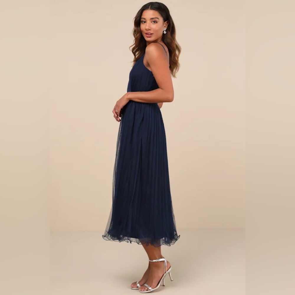Lulus Exemplary Aura Navy Tulle Midi Dress L NWT - Picture 6 of 6